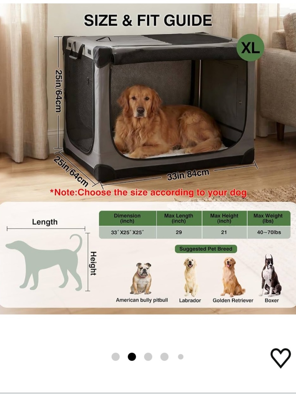 33” Collapsible Soft Dog Crate - Grey Portable Pet Kennel XL - Picture 2 of 11